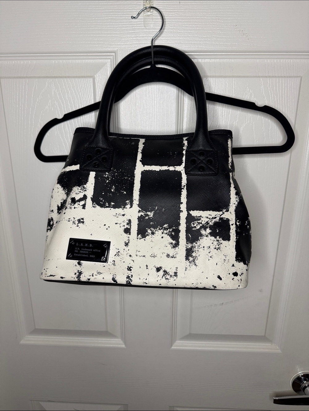 L.A.M.B. Black & White Abstract Print Leather Satchel